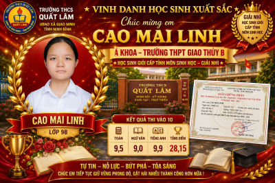🎉🏆 VINH DANH HỌC SINH XUẤT SẮC – CAO MAI LINH (LỚP 9B) 🏆🎉