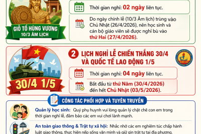 📢 THÔNG BÁO: LỊCH NGHỈ LỄ DỊP THÁNG 4 & THÁNG 5 NĂM 2026